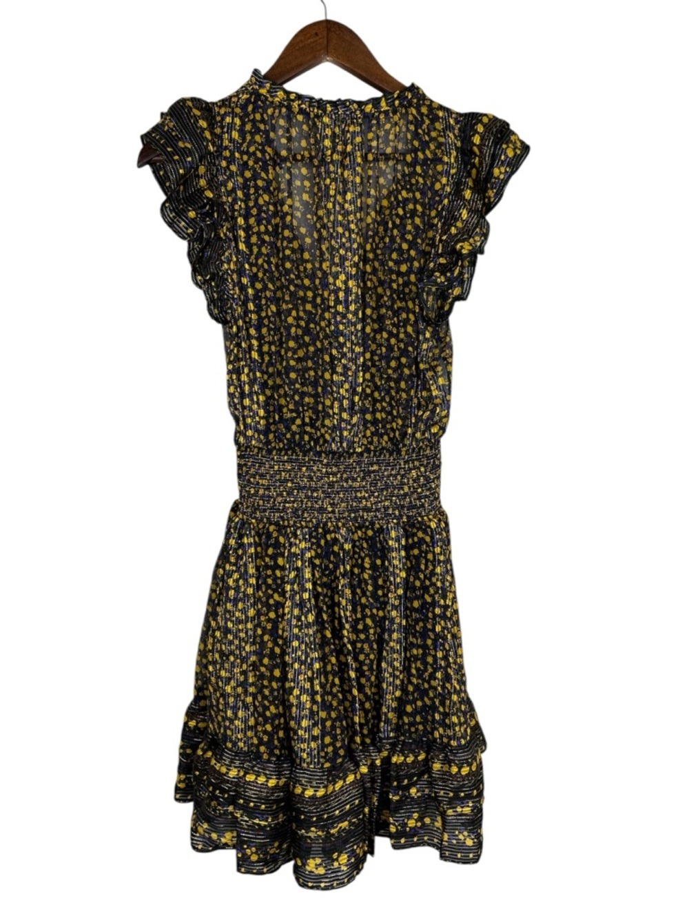 Ulla Johnson Black Yellow Floral Ruffle Boho Mini Dress XS 2 - Picture 7 of 10